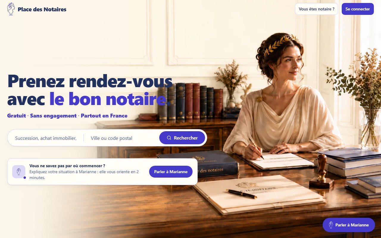 Capture de la page d'accueil de Place des Notaires